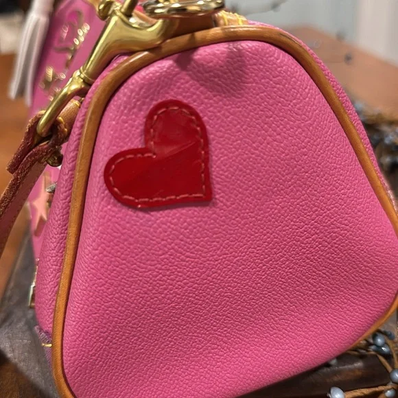 Dooney & Bourke Vintage Leather Pink and Tan Crossbody Bag with Gold Hardware - Picture 4 of 13